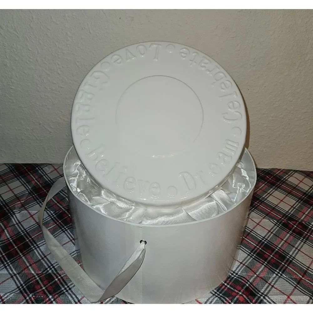 Quacker Factory "Uplifing Vibes" White Ceramic Cake Plate
